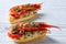 Shrimp pinchos with seafood Spain tapas