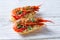 Shrimp pinchos with seafood Spain tapas
