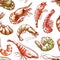 Shrimp sea shellfish seamless seafood cuisine pattern