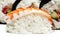 Shrimp sushi closeup on white background