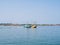 Shrimp trawler fishing off coast of Frisian island Vlieland on a