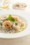 Shrimps in a creamy sauce with pasta