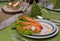 Shrimps starter on festive table
