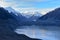 A shrinking Tasman Glacier and surrounding snow mountains in Canterbury,