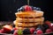 Shrove Tuesday indulgence honey cascades over pancake stack adorned with fresh fruits