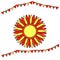 Shrovetide or Maslenitsa. Stylized sun with red and yellow rays. Elements Russian national holiday. Educational cards or greeting