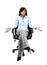 Shrugging businesswoman in office chair