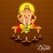 Shubh diwali indian festival of light with vector illustration of lord ganesha and diwali diya