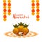 Shubh navratri celebration greeting card with golden kalash illustration and garland flower