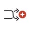 Shuffle icon, arrows icon with add sign. Shuffle icon and new, plus, positive symbol