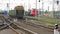 Shunting wagons composition moves forward in railway station