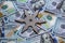 Shuriken Throwing star on a dollar background. Ninja weapons