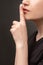 Shush gesture female secret woman shhh finger lips