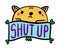 Shut up hand drawn vector illustration in cartoon comic style cat angry expressive label lettering