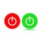 Shutdown icon, power icon, on off sign. Green red button, flat