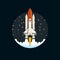 Shuttle Launch. Spaceship and space background.