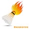 Shuttlecock with red orange yellow tone fire in the white background. sport ball logo design. badminton logo. vector.