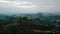 Shwetaung Paya Pagoda Hill in Mrauk U, Myanmar with Padgodas in the background. Drone Shot during Sunrise.