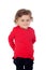 Shy baby with two years wearing red t-shirt