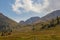 Shymbulak ski resort at early autumn time. Cableway in the mount