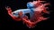 A siam fighting fish with red and blue feathers, AI