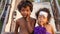 Siam Reap, Cambodia - January 14, 2017: A homeless boy with his young sister living in a house from empty boxes and