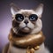 A Siamese cat as a glamorous Hollywood movie star, with a faux fur stole and sunglasses1