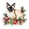 Siamese Cat Christmas watercolor