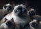 Siamese Cat With Four Puppies Lying On The Floor. Generative AI