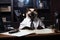Siamese cat like a boss sitting behind a desk in style of Anthropomorphic animals. Generative AI