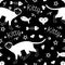 Siamese cat seamless pattern background with fish bone and heart. Cartoon cat kitten background. Hand drawn childish vector