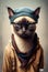 Siamese fashionable Hipster cat portrait.