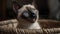 A Siamese kitten sitting in a basket looking cute and curious created with Generative AI