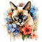 A siamese or wichienmaat cat head and beautiful tropical flowers on white background. Mammals. Pet. Animals.