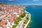 Sibenik waterfront and st. James cathedral aerial view, UNESCO world heritage site