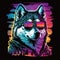 Siberian Husky Dog 80s Synthwave Detailed T-Shirt Vector Art with Vivid Colors Generative AI
