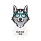 Siberian Husky geek. Smart glasses. Dog nerd. Husky portrait. Vector.