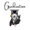 Siberian Husky graduate. Dog with diploma and graduate s cap. Vector illustration.