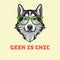 Siberian Husky nerd. Sart glasses. Dog geek. Husky portrait. Geek is chic. Vector.