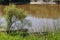 Siberian river Vagay. On the shore are two wooden fishing boats