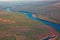 Siberian taiga and the river Tunguska fall from a helicopter