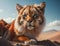 Siberian tiger in the sand dunes of the Sahara desert. generative ai