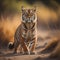 Siberian Tiger standing in the sand in the morning light. generative ai