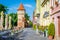 SIBIU, ROMANIA - 10 JUNE, 2017: A view to the Cetatii street in the historical center of Sibiu
