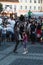 SIBIU, ROMANIA - 17 JUNE 2016: A girl is dancing with a member of Torrevieja Carnival Group dancers, during Sibiu International Th