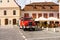 Sibiu, Romania - 2019. Old vintage firefighting car parked on the antient streets of Sibiu