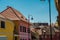 SIBIU, ROMANIA: The so-called home with eyes, rooflights on roof. Traditional multicolored houses on the street with unusual