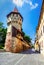 Sibiu, Romania : The famous Tower of the Carpenters - on the Cetatii street in a beautifull day