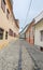 Sibiu, Romania: The paved streets near downtown of the city. Colored houses