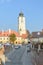 Sibiu, Romania Streets of the downtown city with restaurants